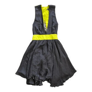 Boulee Anthropologie Black Neon Silk Sleeveless Plunge Skater Dress 4